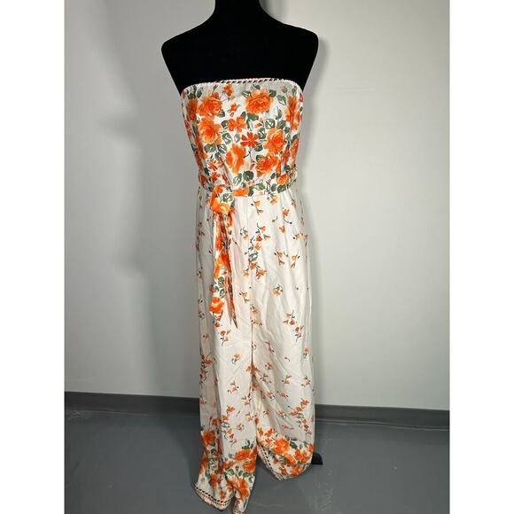 GOMORN 2 peace, Strapless Wide Leg Jumpsuit floral orange Sz XL 12 44 NWT - Picture 5 of 14